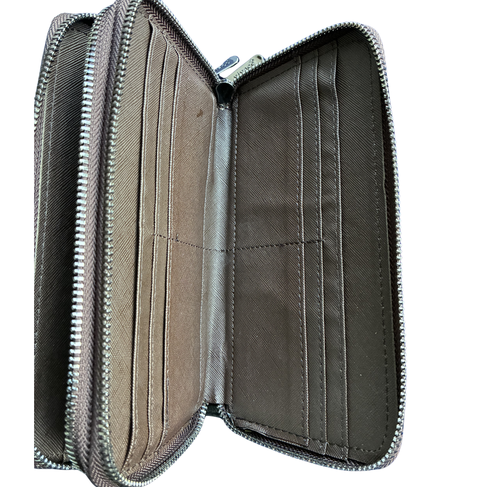 Vivace Wallet: Large BLACK Double Zipped Organiser with Horse detailing OPEN