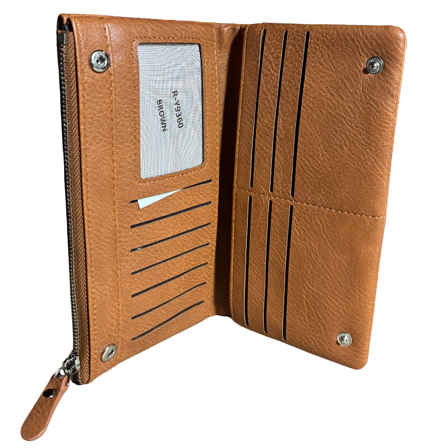 Vivace Wallet: Large BROWN Soft PU Leather Textured Organiser CARD POCKETS