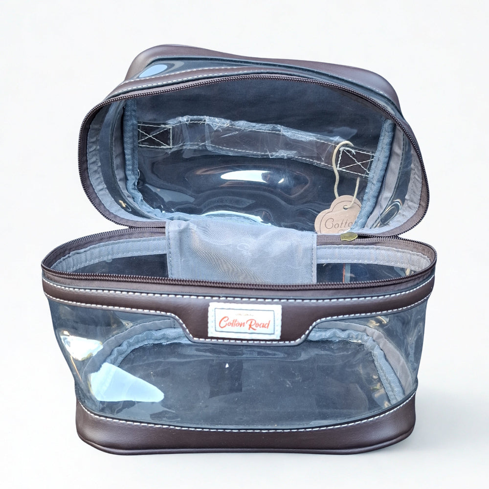 Cotton Road 3-Piece Vanity Set: BLUE GREY PVC Cosmetic Bag Set with FLOWERS