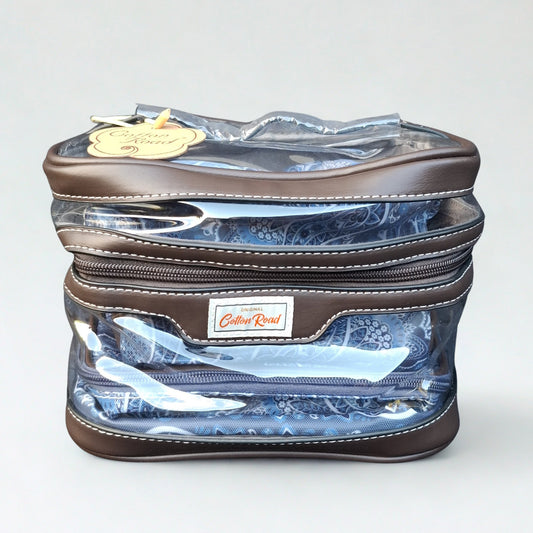 Cotton Road 4-Piece Vanity Set: BLUE PAISLEY PVC Cosmetic Bag Set