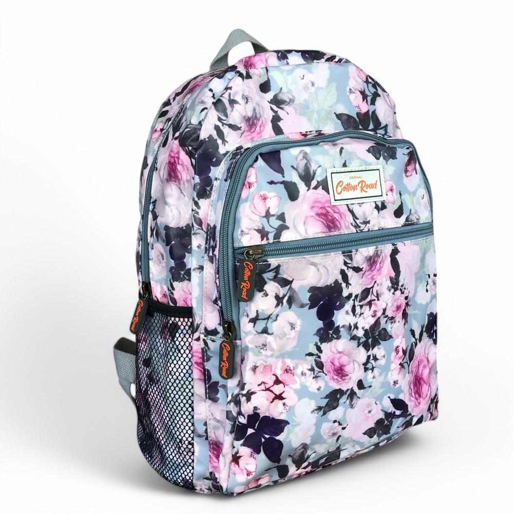 Cotton Road Backpack: BLUE FLORAL PVC Backpack