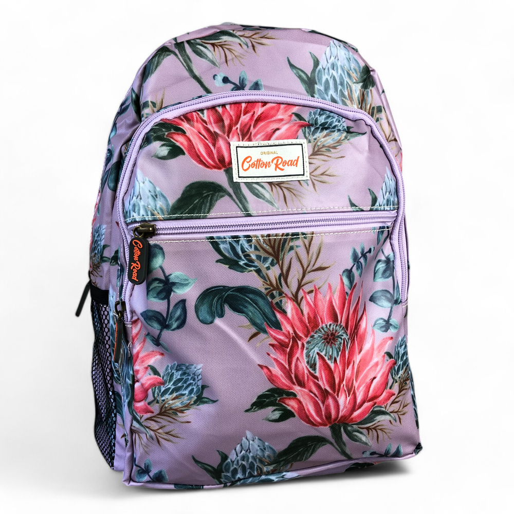 PURPLE PVC Cotton Road Backpack with PROTEAS