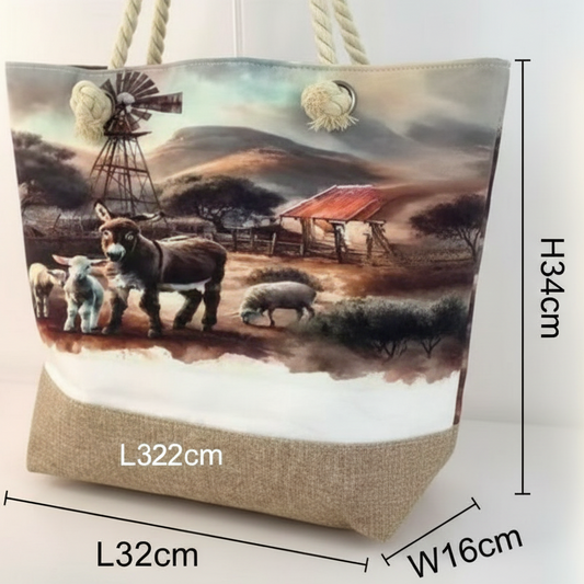 Cotton Road Beach Bag: Canvas FARMSTYLE Bag with HESSIAN detailing SIZED