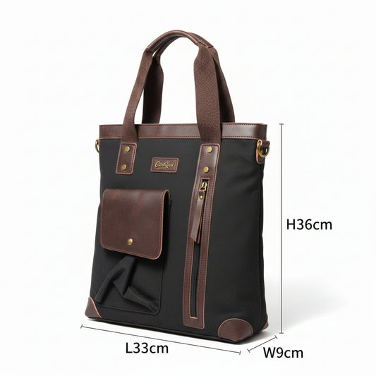 Cotton Road Handbag: BLACK CANVAS with Leather Trim Handbag and added Sling Strap SIZED