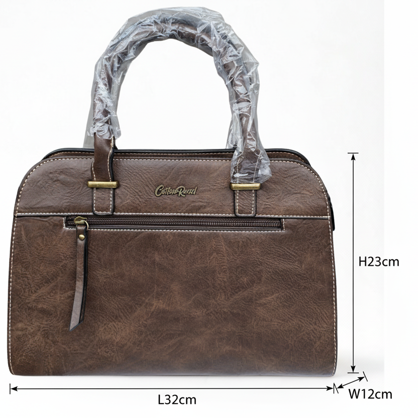 COTTON ROAD HANDBAG: COFFEE MEDIUM PU LEATHER CLASSIC HANDBAG WITH SLING
