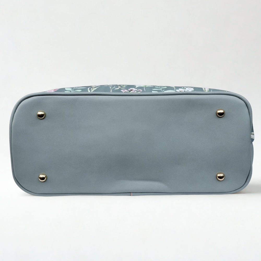 Cotton Road Shopper Bag: LARGE GREEN FLORAL PU Leather Tote Bag with COUCHETTE