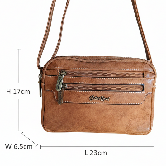 Cotton Road Sling Bag: CAMEL PU Leather Crossbody with Adjustable Strap