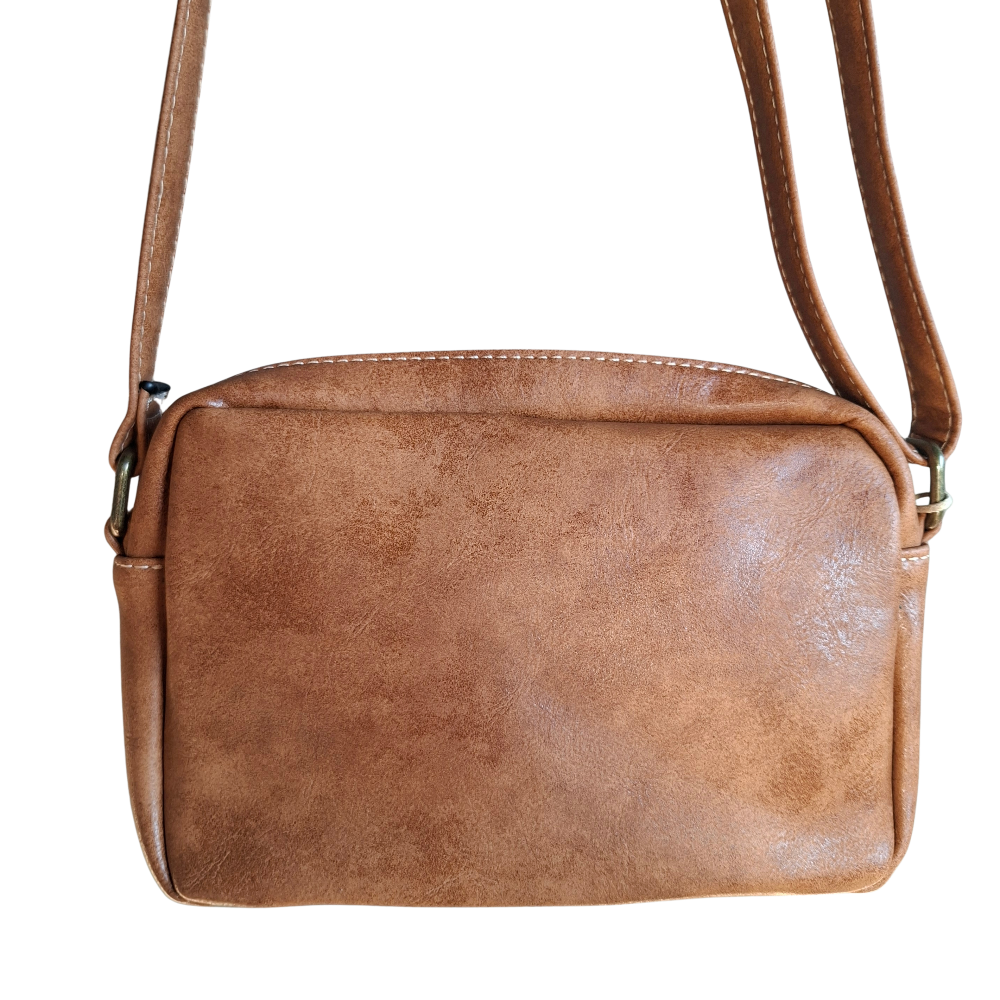 Cotton Road Sling Bag: CAMEL PU Leather Crossbody with Adjustable Strap