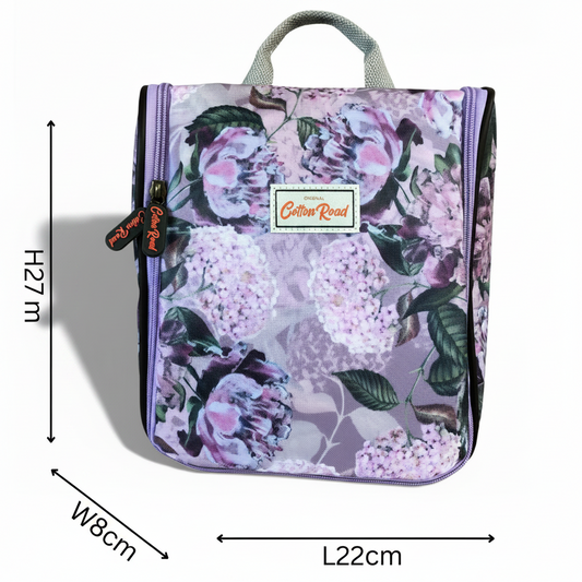 Cotton Road lilac floral hanging vanity bag front view sized