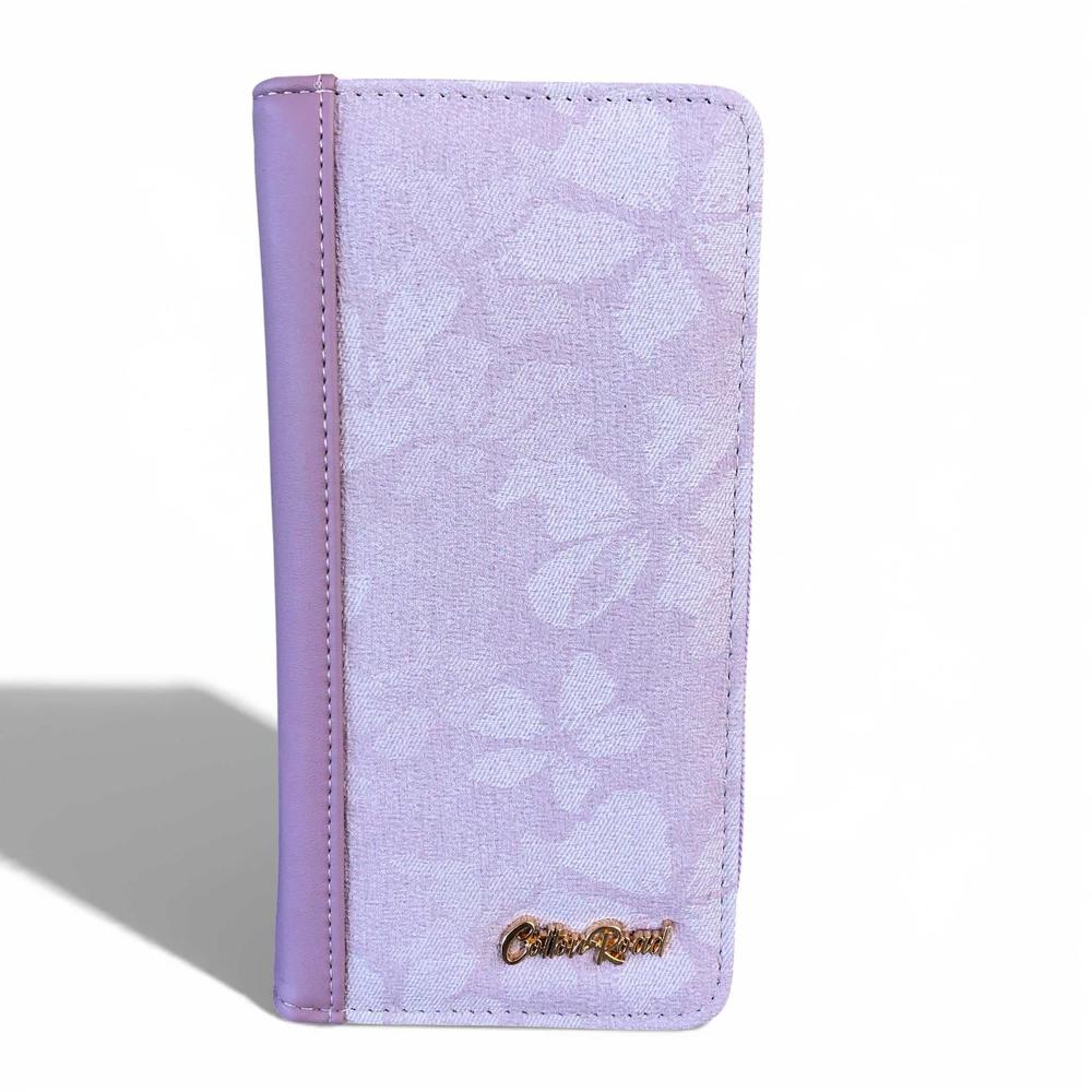 Cotton Road Wallet: Large LILAC PU Leather Wallet with FLORAL detailing