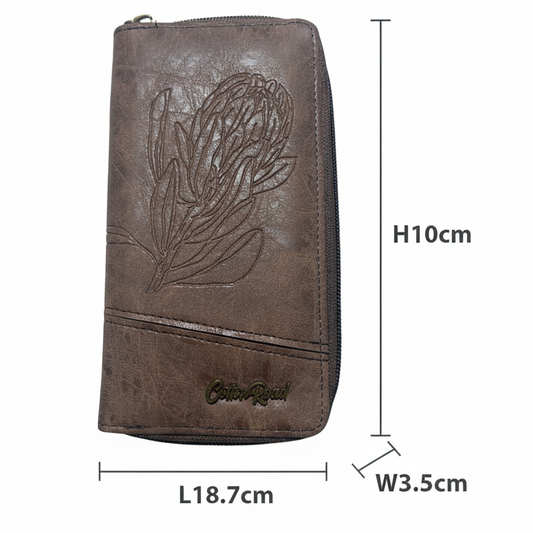 COTTON ROAD WALLET: LARGE PU Leather Protea Embossed Wallet COFFEE SIZE