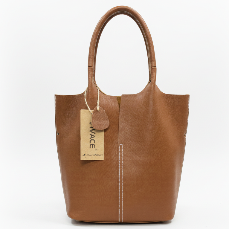 Vivace Tote Bag: TAN BROWN Genuine Leather Shopper Tote