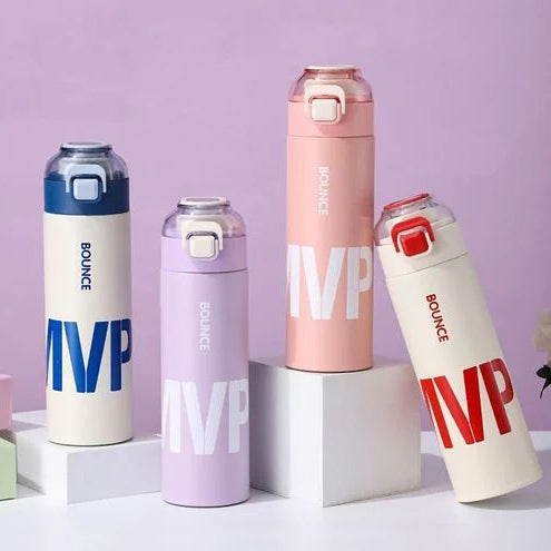MVP Bounce stainless steel thermal water bottles available in multiple colours