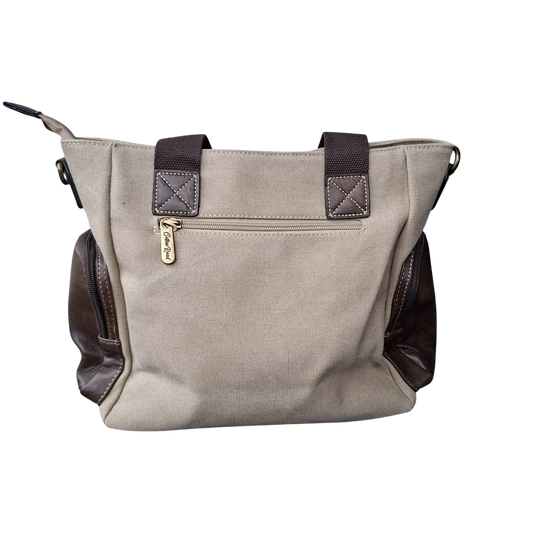 Cotton Road Handbag: KHAKI Canvas & PU Leather Multi-pocket Shoulder Bag