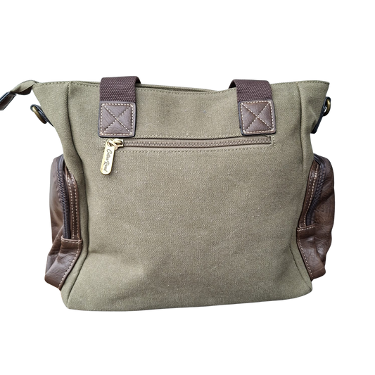 Cotton Road Handbag: GREEN Canvas & PU Leather Multi-pocket Shoulder Bag