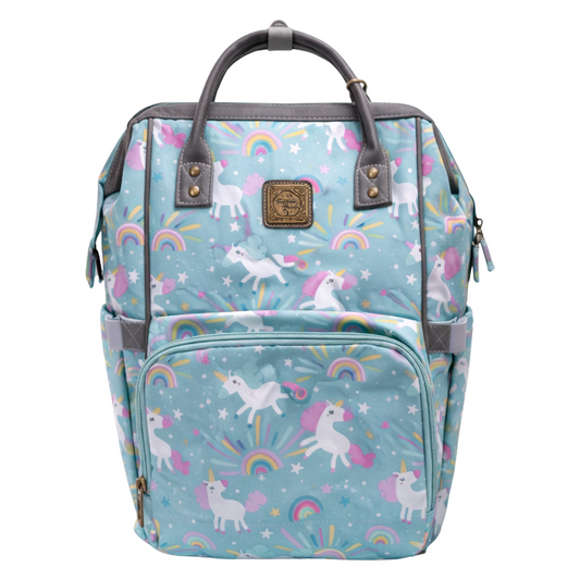 Cotton Road Baby Travel Backpack: MINT GREEN PVC Nappy & Diaper Bag (Unicorn Print)
