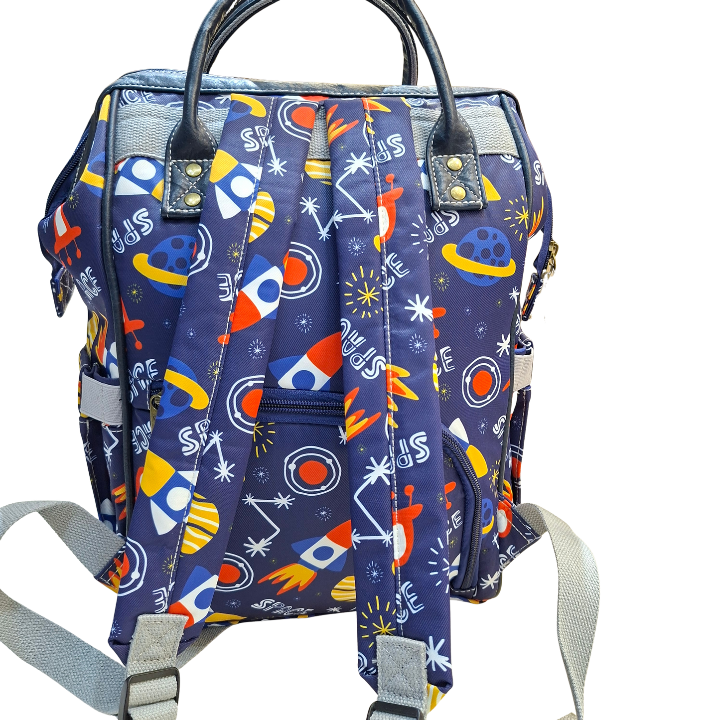 Cotton Road Baby Travel Backpack: BLUE PVC Nappy & Diaper Bag (Space Print)