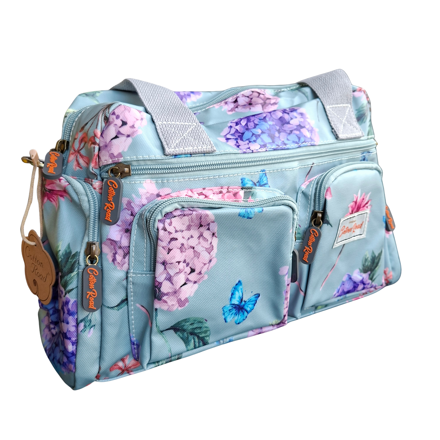 Cotton Road Handbag: MINT GREEN PVC Handbag with Flowers & Butterflies