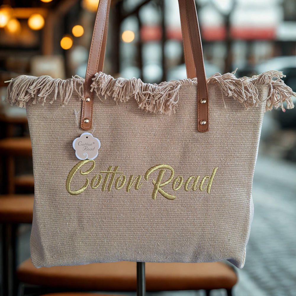 Cotton Road Beach Bag: BROWN Pure Cotton Branded Tapestry Tote