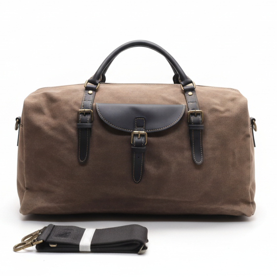 Vivace Duffel Bag: Large Waxed Canvas Duffel Bag - Coffee