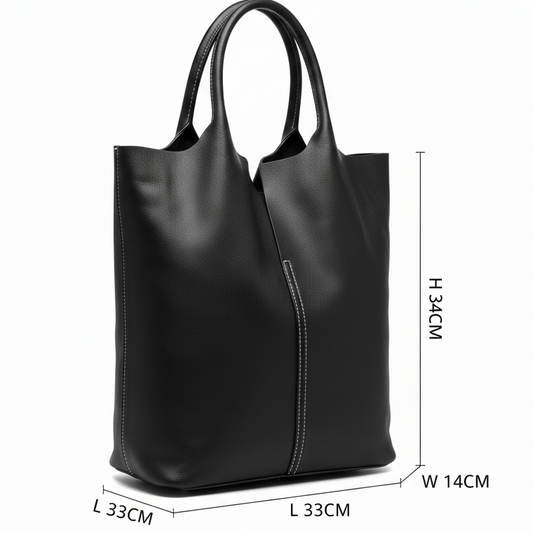Vivace handbag: Large Genuine leather Shopper Bag - BLACK