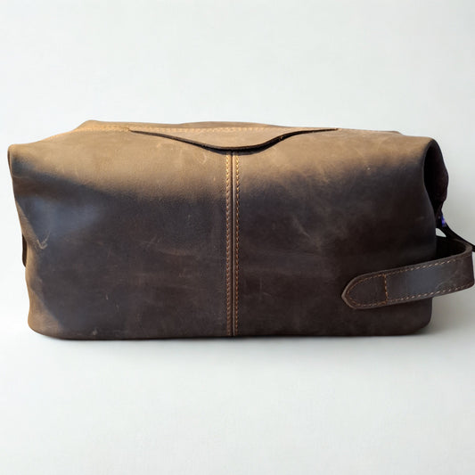 Vivace Men's Toiletry Bag: LARGE COFFEE BROWN Genuine Vanity Bag