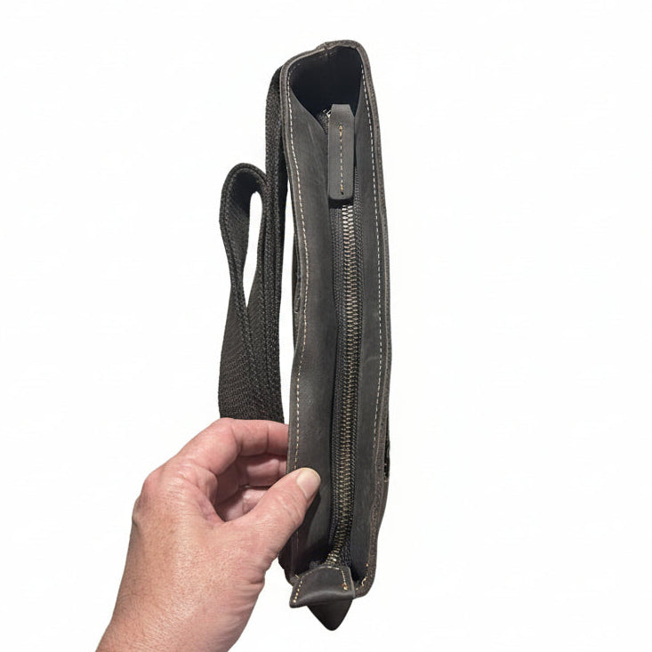 Vivace Sling Bag: Genuine Leather Medium Sling Bag - Grey/Brown