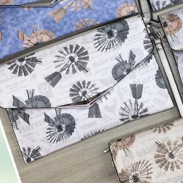 Vivace Clutch Bag: WHITE Faux Leather Sling Bag with Grey Windmill Print