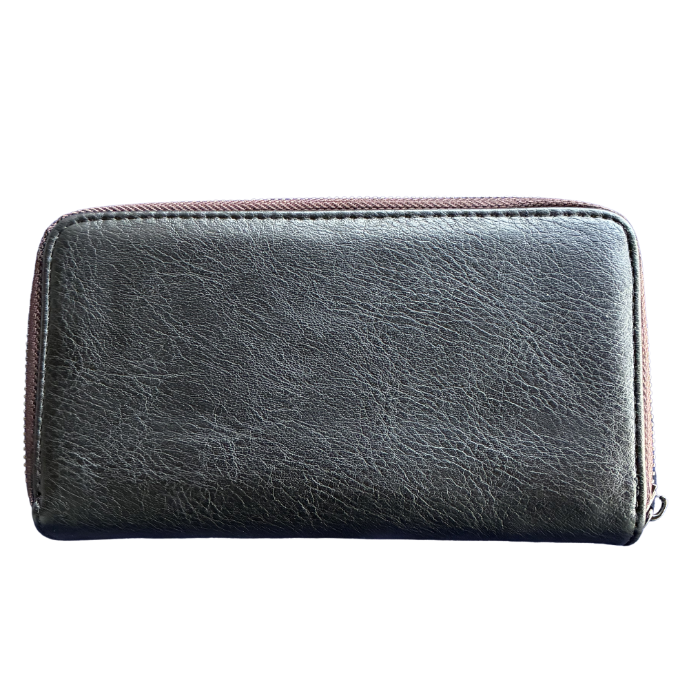 Vivace Wallet: Large BLACK Double Zipped Organiser with Horse detailing BACK