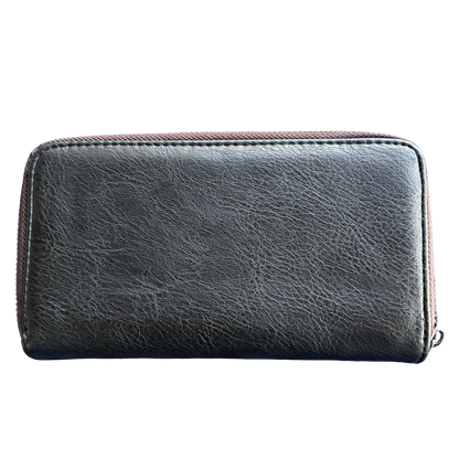 Vivace Wallet: Large BLACK Double Zipped Organiser with Horse detailing BACK