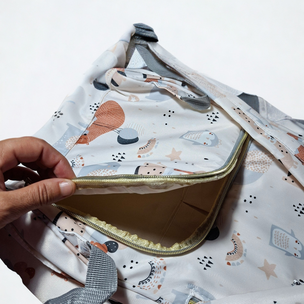 Beizhiyi Nappy Bag: CREAM PVC Baby Backpack with Twin Handles and ANIMAL PRINT
