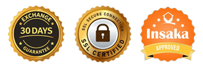 We Sell Bags South Africa. Two gold and black badges indicating an exchange guarantee and SSL secure connection on a transparent background.