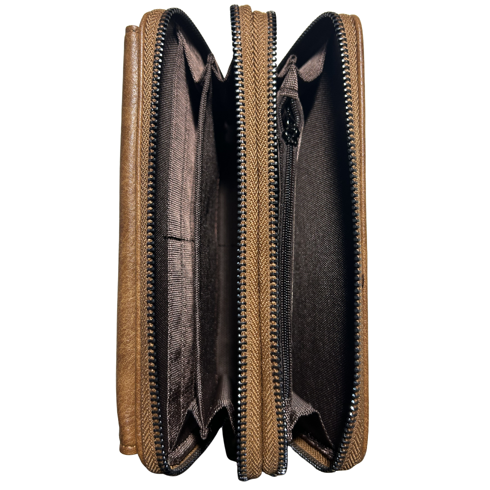 Vivace Sling Wallet: BROWN PU Leather Horizontal Cellphone Sling
