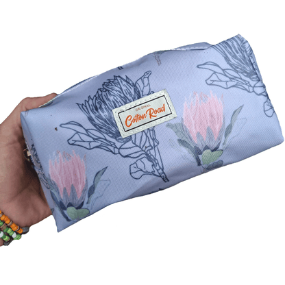 Cotton Road 4-Piece Vanity Set: BLUE GREY PVC Cosmetic Bag Set with PROTEAS