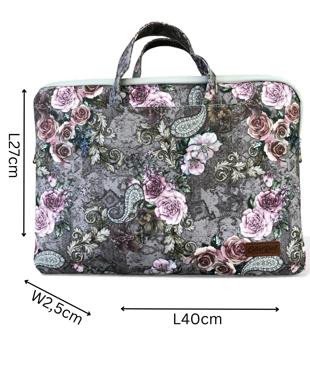 GREY Cotton Road PVC Laptop Bag / Carry Sleeve with Padded Inner and PAISLEY/PINK FLOWERS