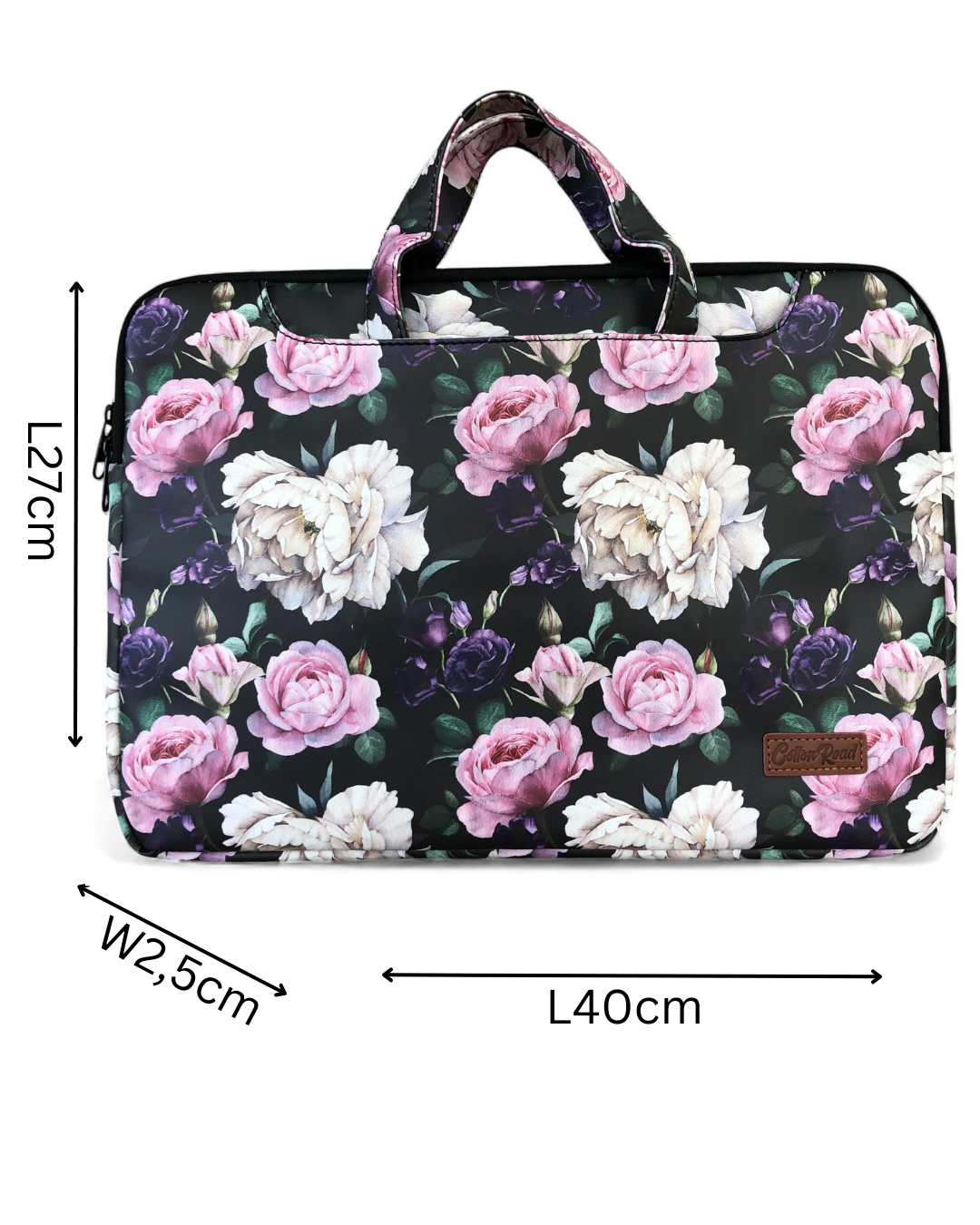 BLACK FLORAL Cotton Road PVC Laptop Bag / Carry Sleeve with Padded Inner