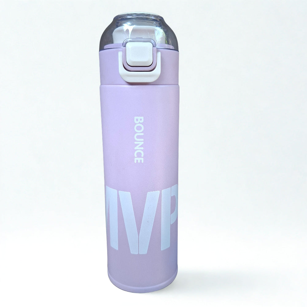 500ml stainless steel thermal water bottle with flip-top lid and leak-proof design. Lilac Purple.
