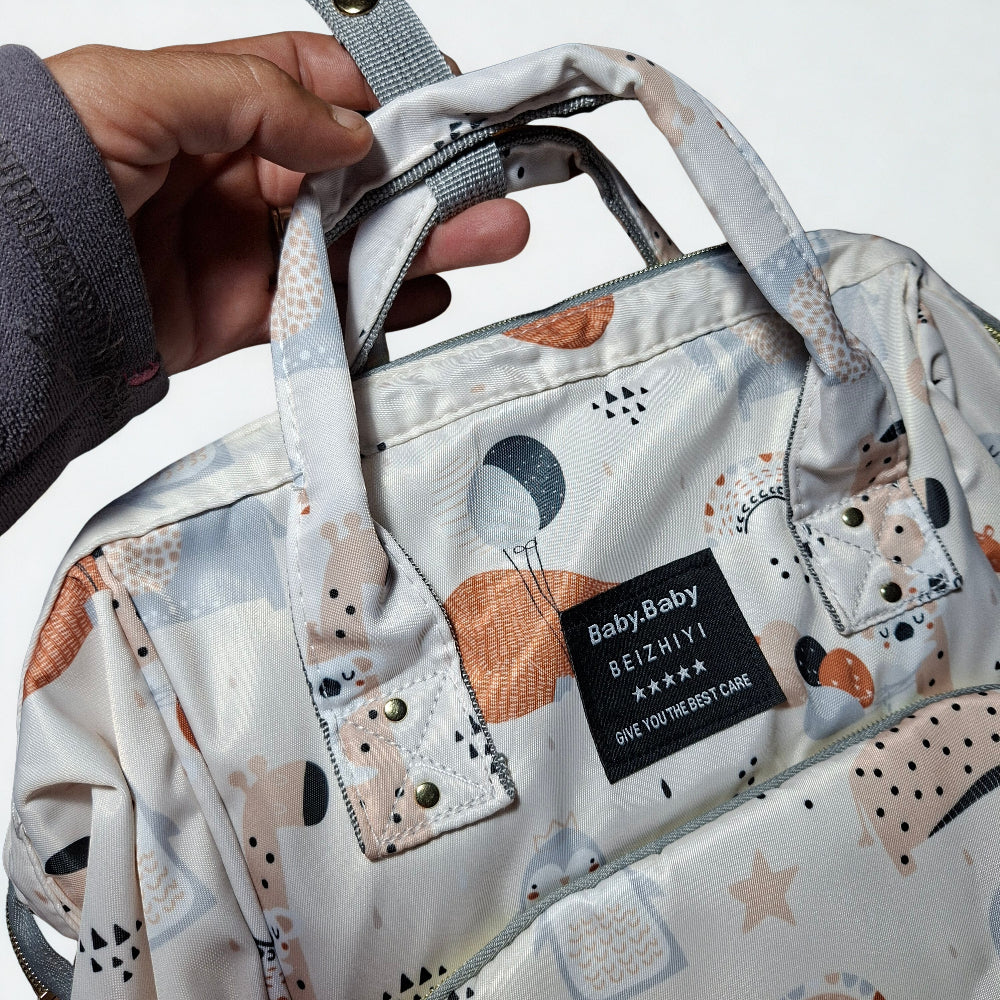 Beizhiyi Nappy Bag: CREAM PVC Baby Backpack with Twin Handles and ANIMAL PRINT
