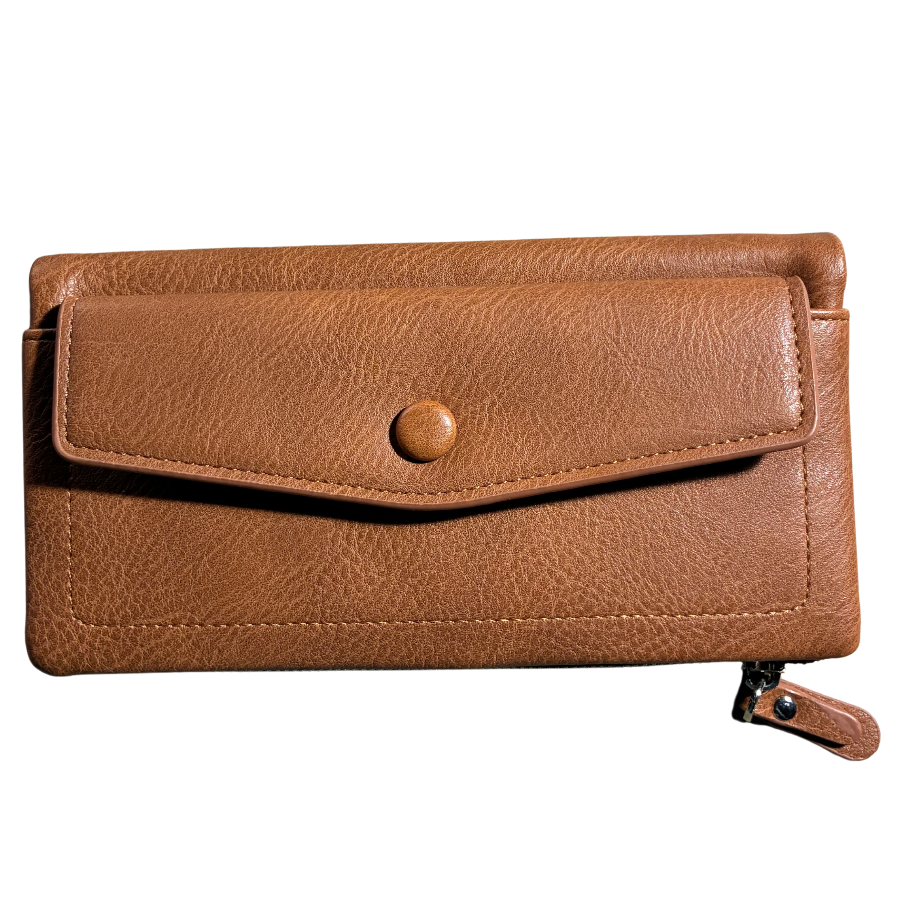 Vivace Wallet: Large BROWN Soft PU Leather Textured Organiser