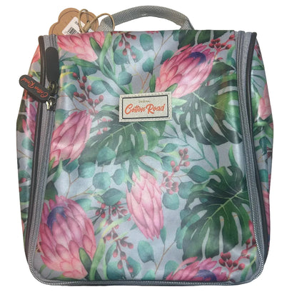 Cotton Road Toiletry Bag: BLUE COLOURFUL PROTEA PVC Hanging Vanity Bag