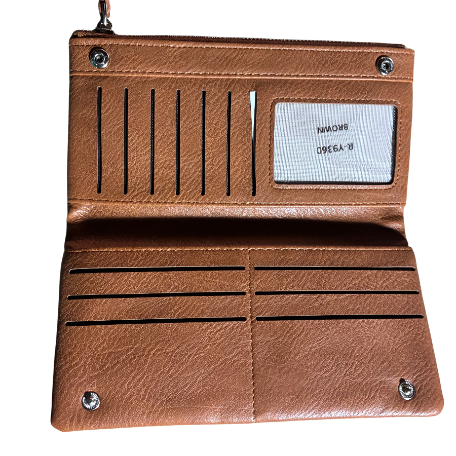 Vivace Wallet: Large BROWN Soft PU Leather Textured Organiser TOP CLOSED