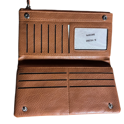 Vivace Wallet: Large BROWN Soft PU Leather Textured Organiser TOP CLOSED