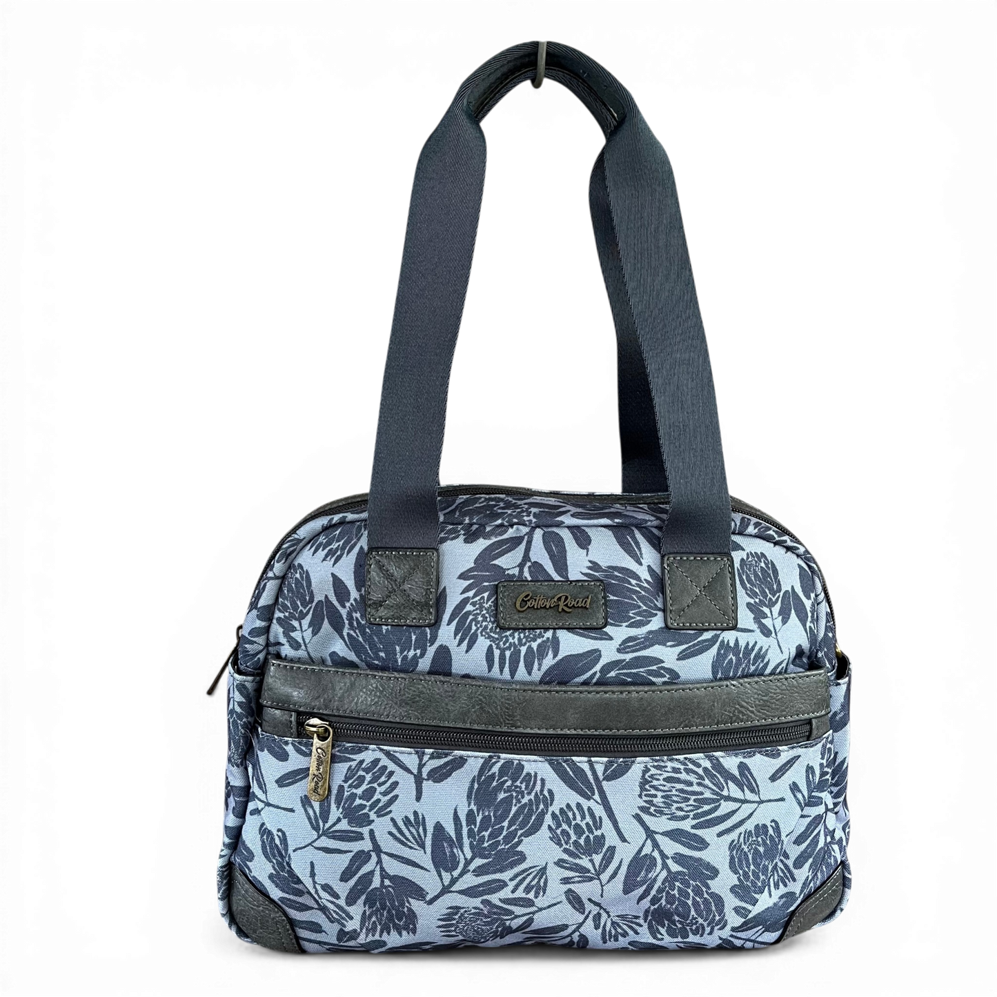Cotton Road Handbag: BLUE/GREY Canvas PROTEA Print with MATCHING Cardholder