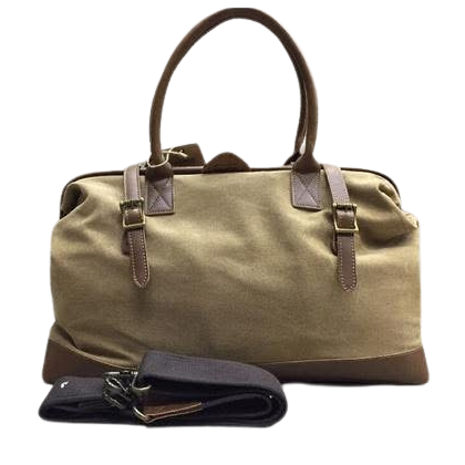 Vivace Travel Bag: KHAKI CANVAS and LEATHER Overnight Bag