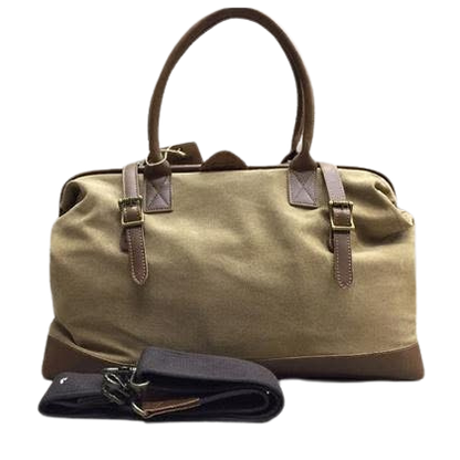 Vivace Travel Bag: KHAKI CANVAS and LEATHER Overnight Bag