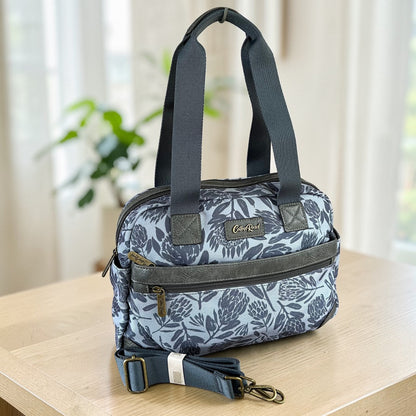 Cotton Road Handbag: BLUE/GREY Canvas PROTEA Print with MATCHING Cardholder