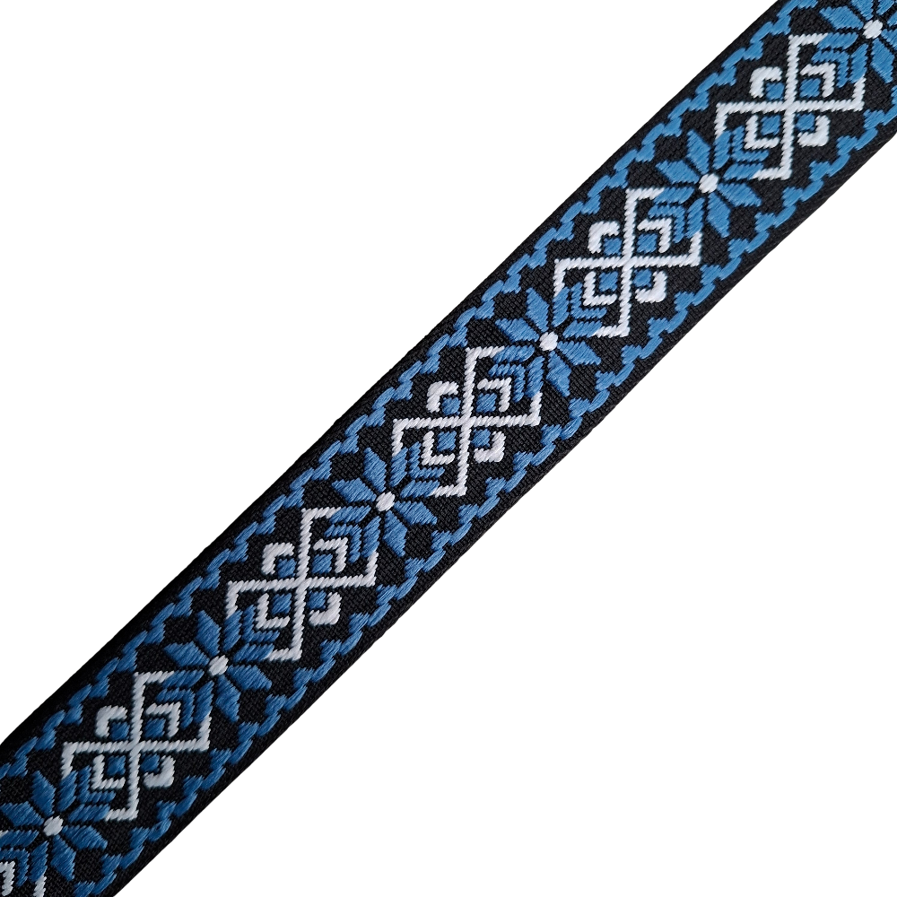 Adjustable Bag Strap: BLUE ON BLACK FLORAL Pattern ZOOM