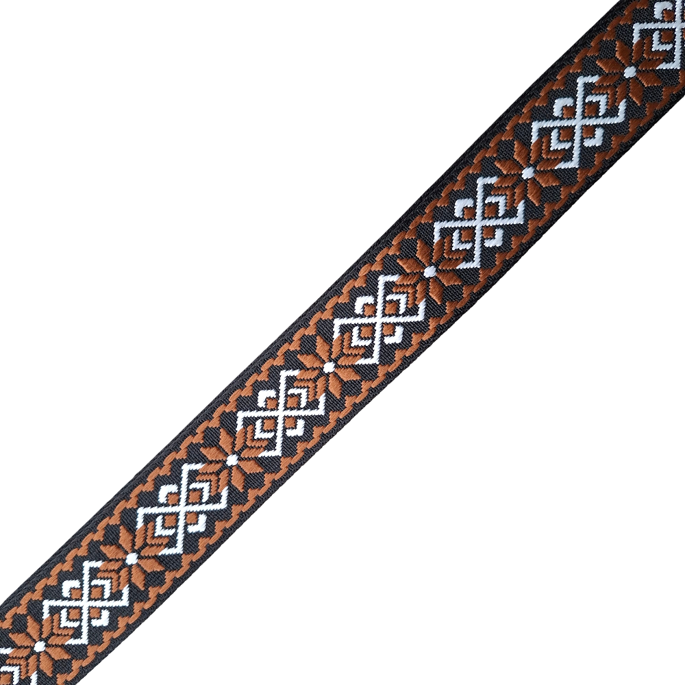 Adjustable Bag Strap: BROWN ON BLACK FLORAL PATTERN DETAIL