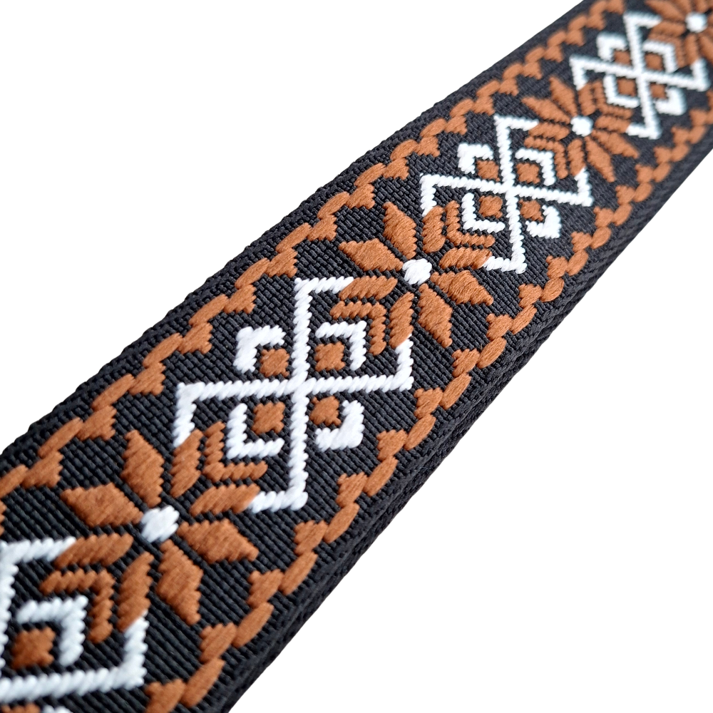 Adjustable Bag Strap: BROWN ON BLACK FLORAL PATTERN ZOOM