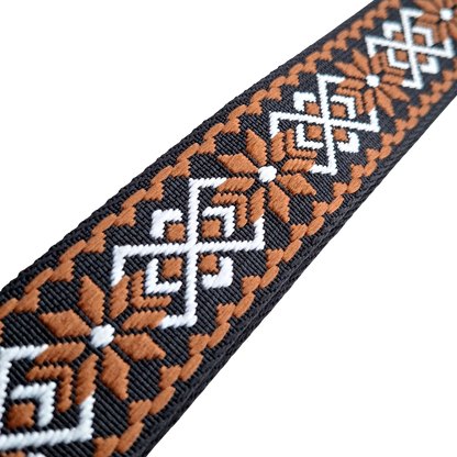 Adjustable Bag Strap: BROWN ON BLACK FLORAL PATTERN ZOOM